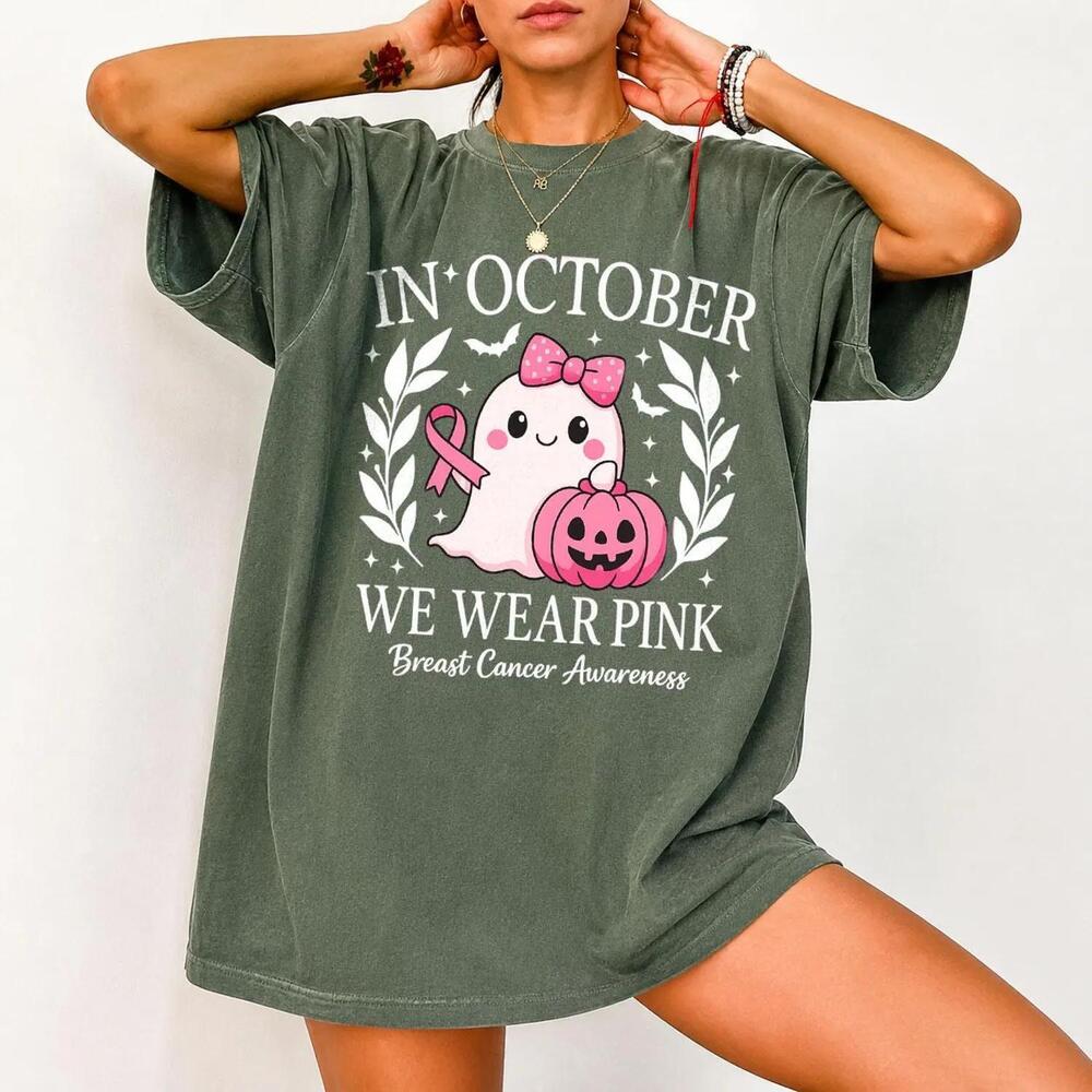 Halloween Ghost Tshirt,  Awareness Tee, In October We Wear